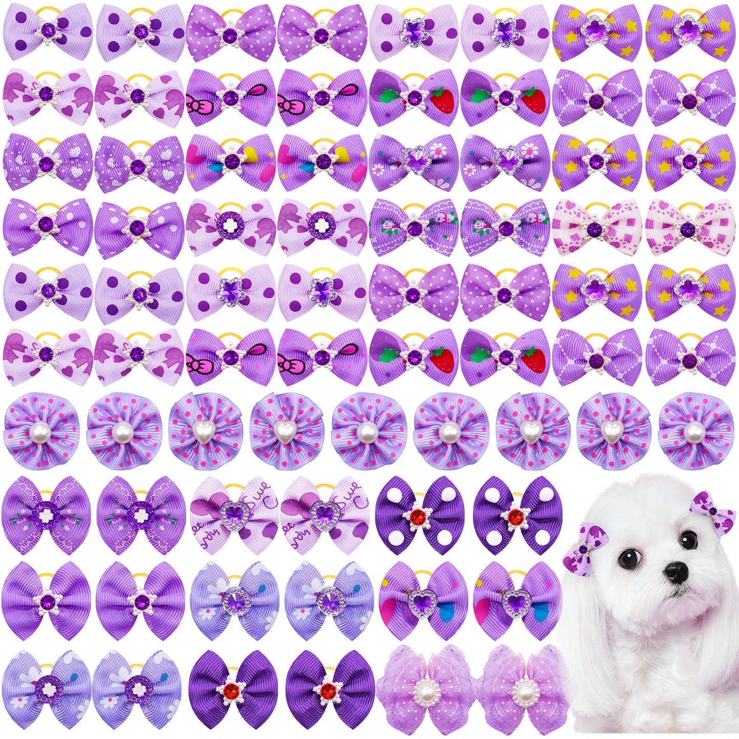 20-Pack Pet Hair Bows with Diamond & Pearl – Grooming Accessories for Dogs & Cats