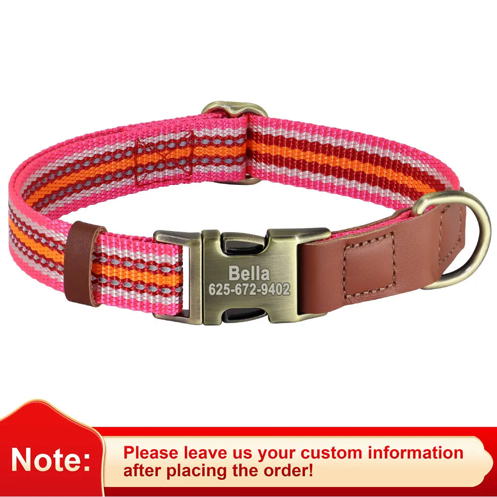 Personalized Nylon Dog Collar Reflective Dog Collars  Free Custom Pet ID Collar Adjustable for Small Medium Large Dogs Chihuahua