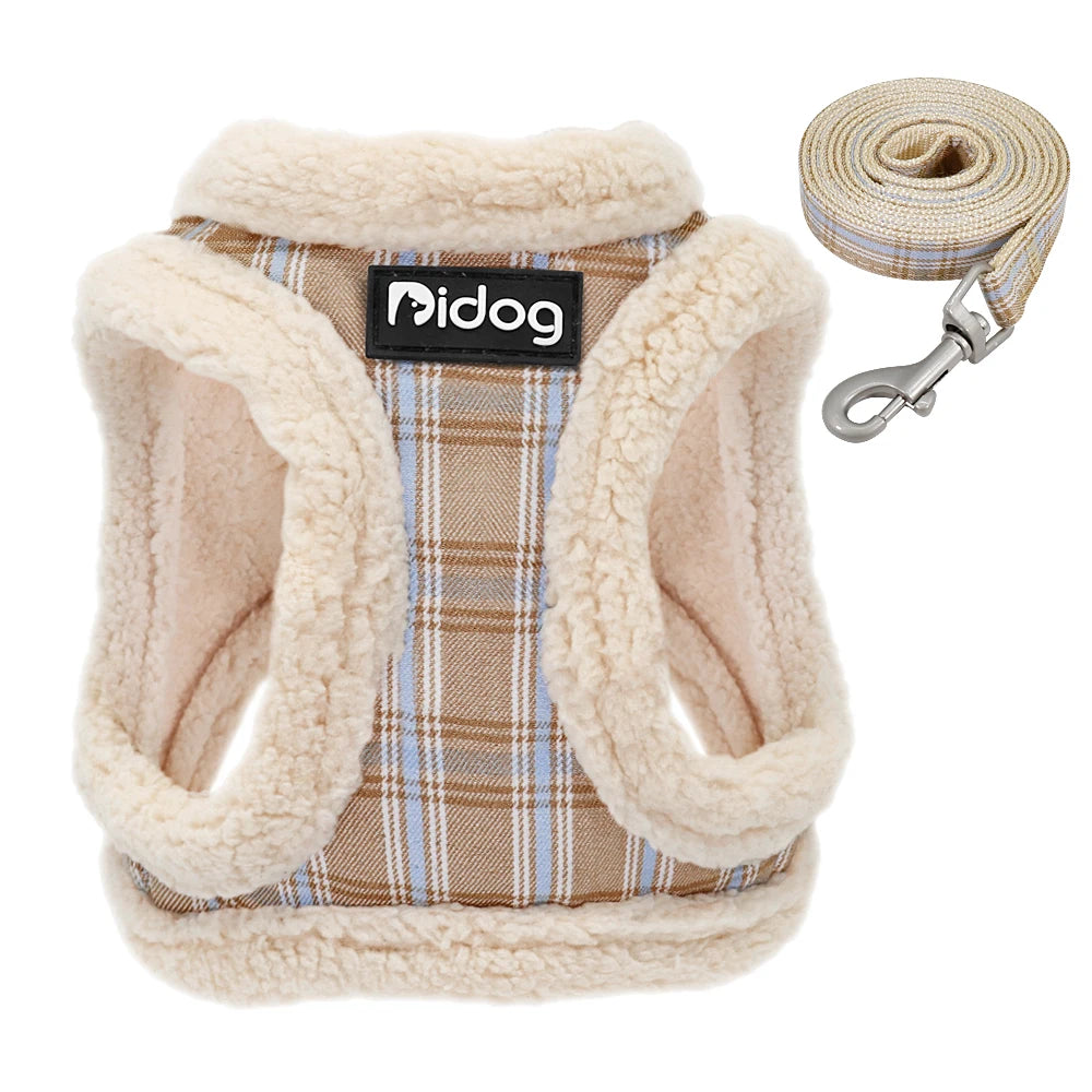Warm Winter Dog Harness & Leash Set – Soft Fleece Padded Vest for Small Dogs