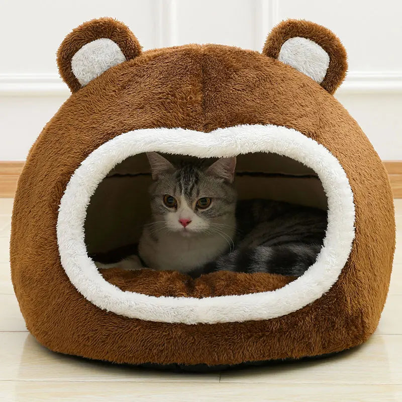 Plush Cave Pet Bed – Cozy Tent Lounger for Cats & Small Dogs