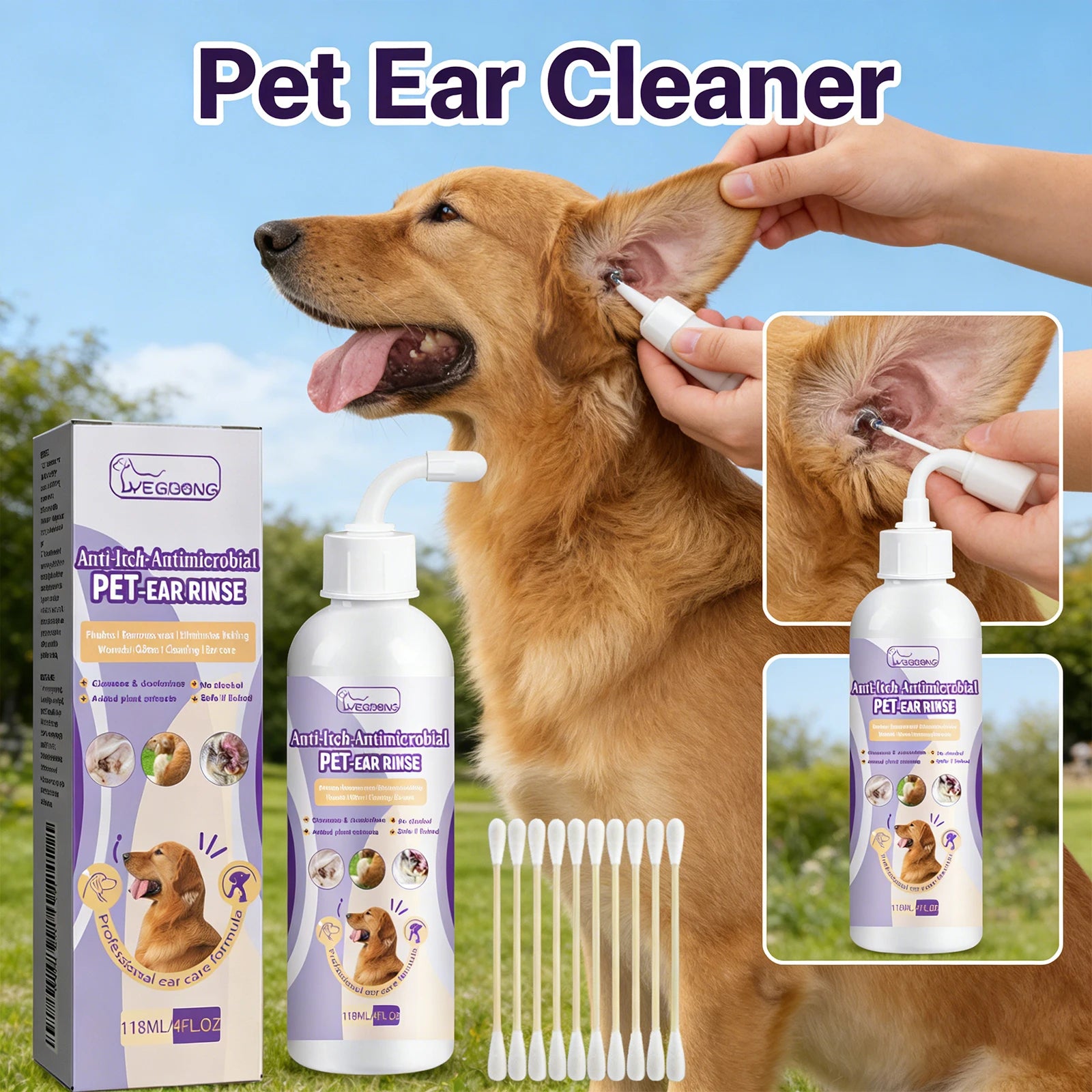 Pet Ear Cleaner Drops – Removes Ear Wax, Relieves Odor & Prevents Infection for Dogs & Cats (118ml)