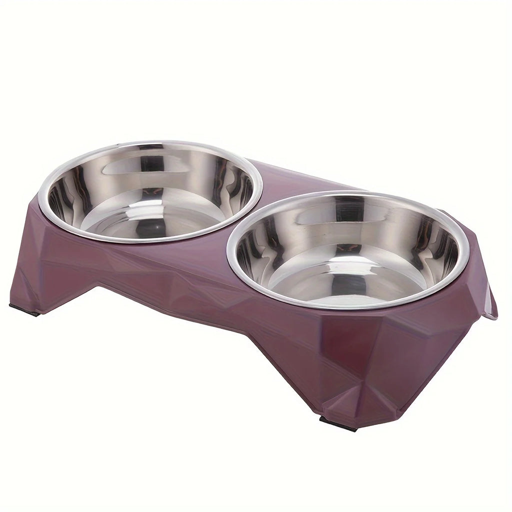 Non-Slip Double Pet Bowl – Large Capacity Diamond Pattern Food & Water Feeder