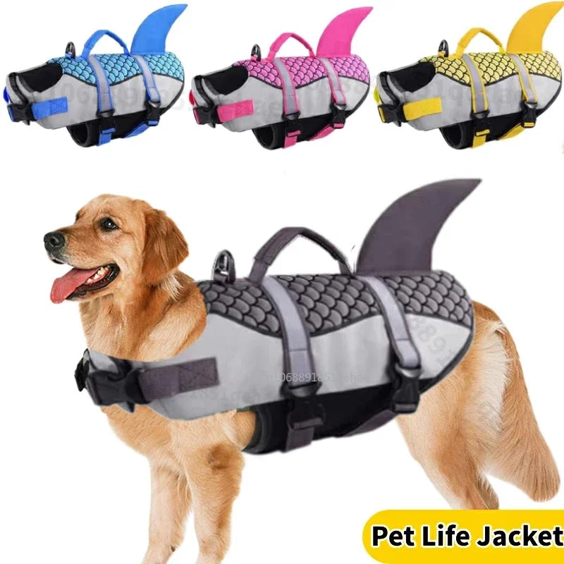 Dog Shark Life Jacket – Ripstop Floating Vest with Rescue Handle for Swimming & Boating