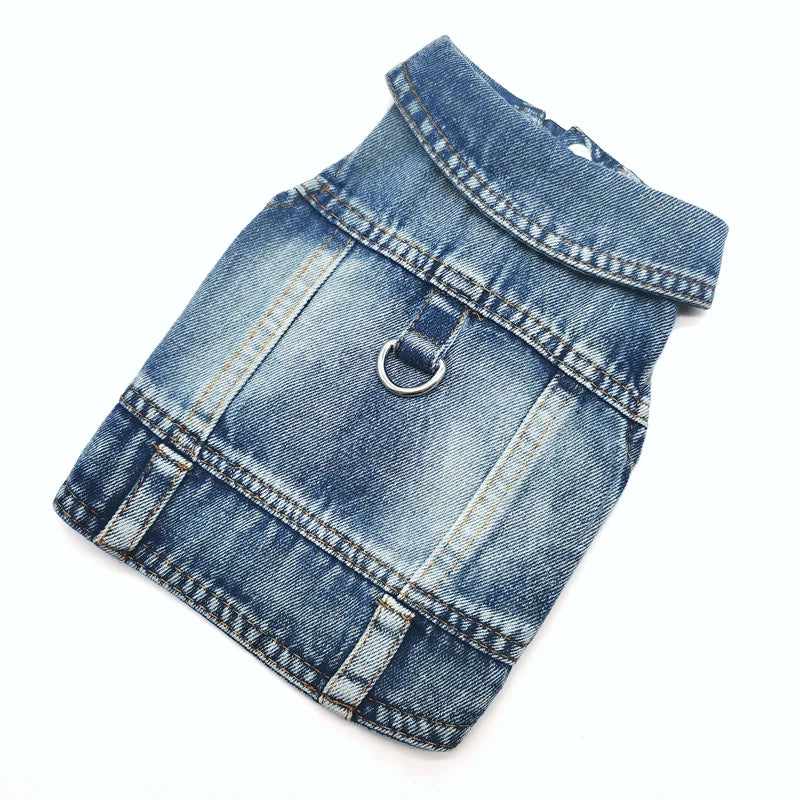 Denim Dog Jacket Harness with D-Ring – Cowboy Style Vest for Small Dogs & Cats