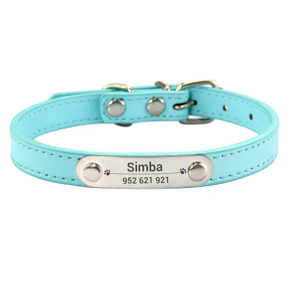 Personalized PU Leather Dog Collar – Custom Name ID Tag for Small to Large Dogs