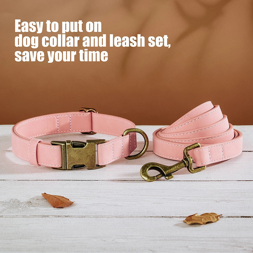 PU Leather Dog Collar & Leash Set – Adjustable, Durable & Soft for Small to Large Dogs