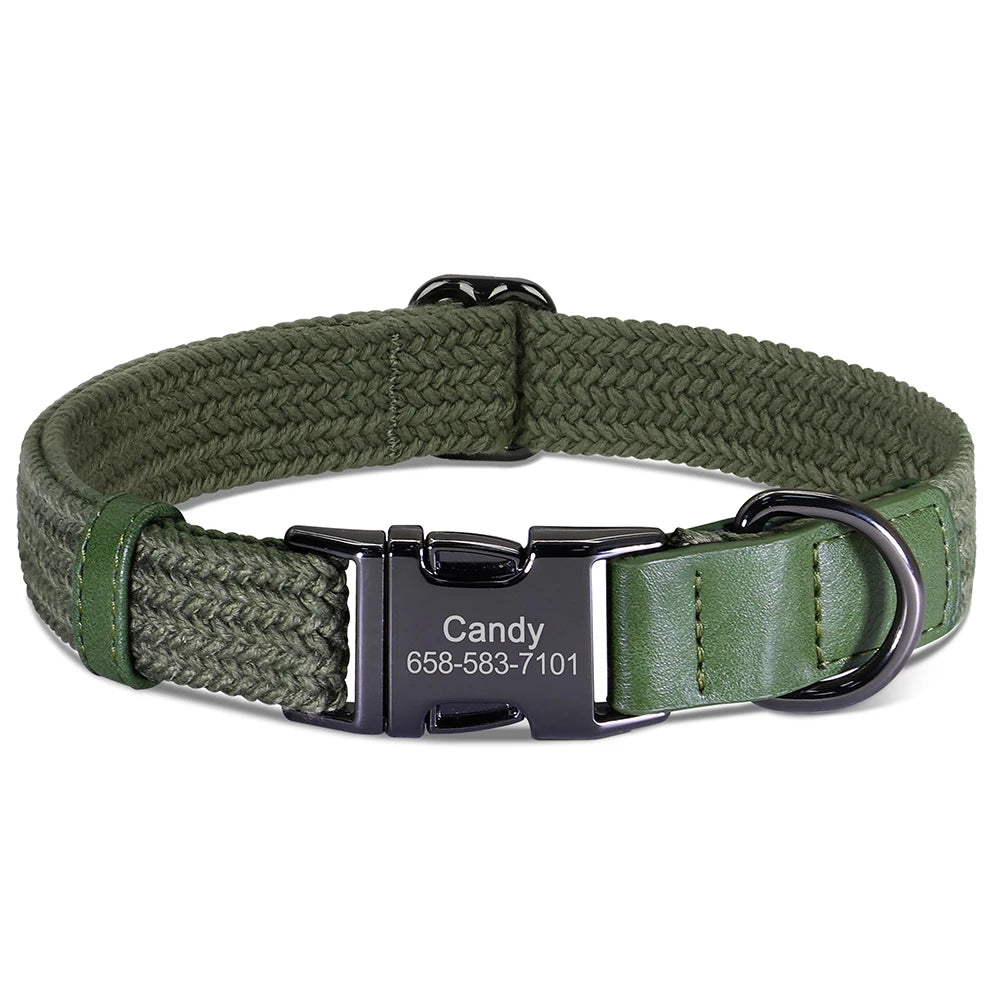 Custom Engraved Nylon Dog Collar with Name Buckle – Adjustable for Small to Large Dogs