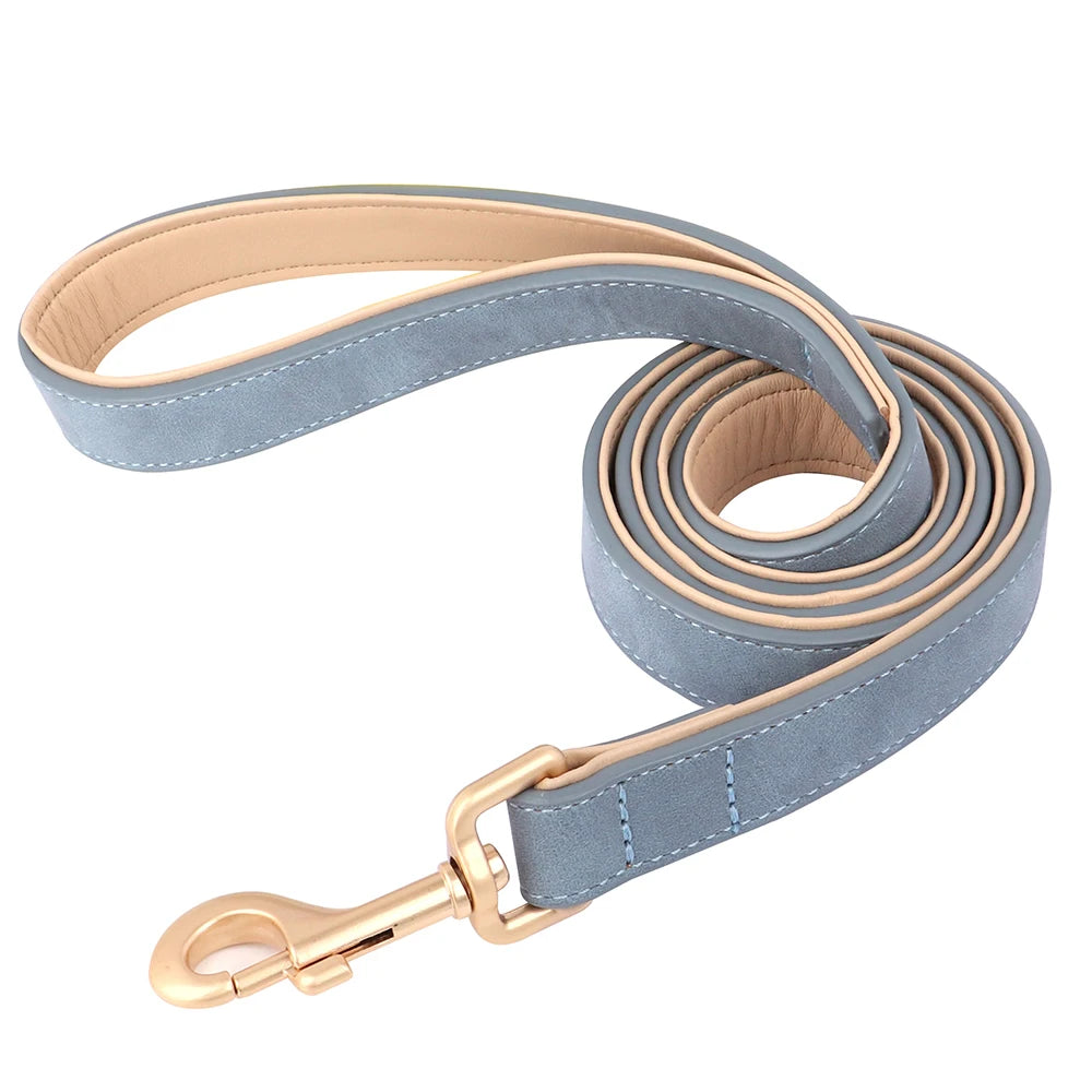 Personalized PU Leather Dog Collar & Leash Set – Free Custom ID Nameplate