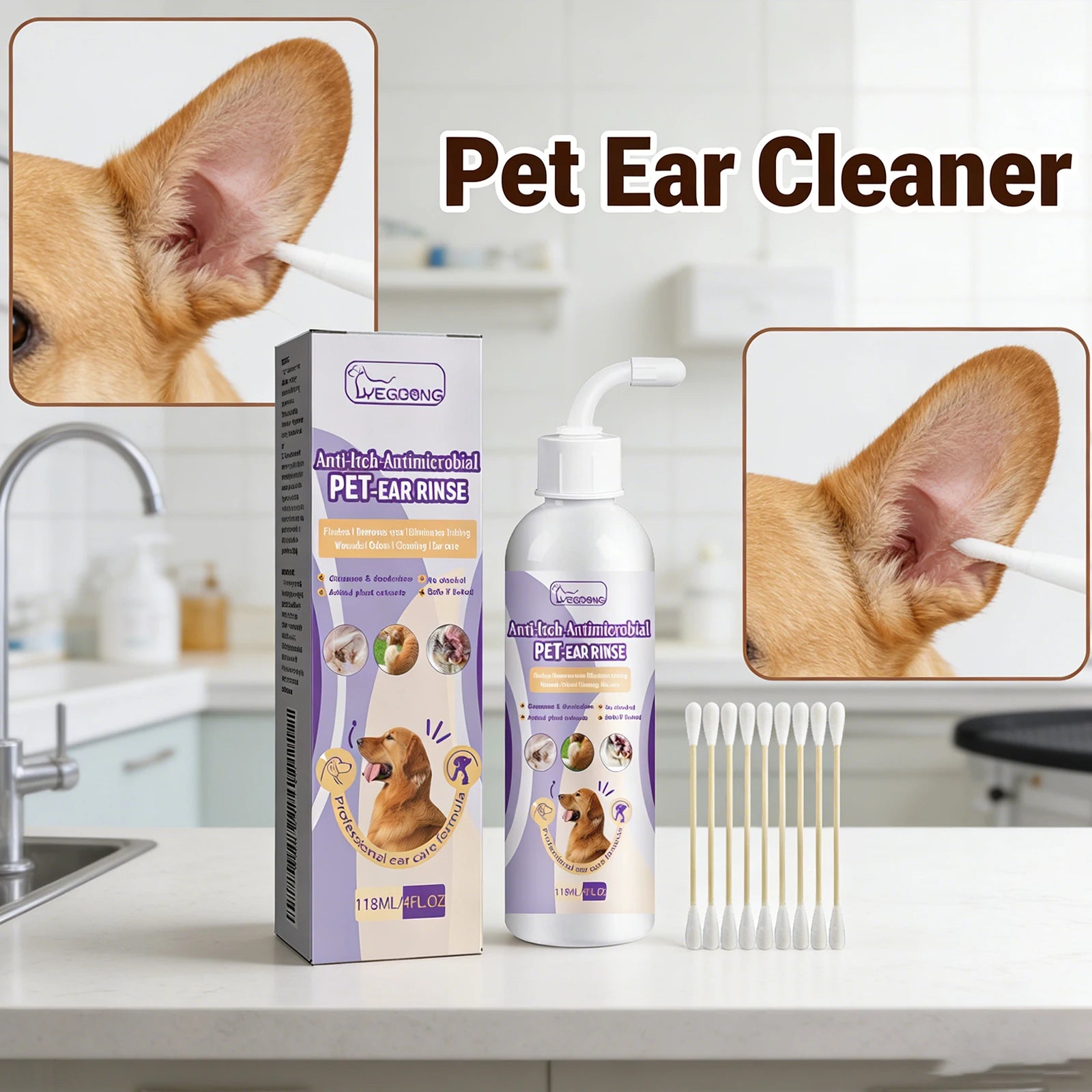 Pet Ear Cleaner Drops – Removes Ear Wax, Relieves Odor & Prevents Infection for Dogs & Cats (118ml)