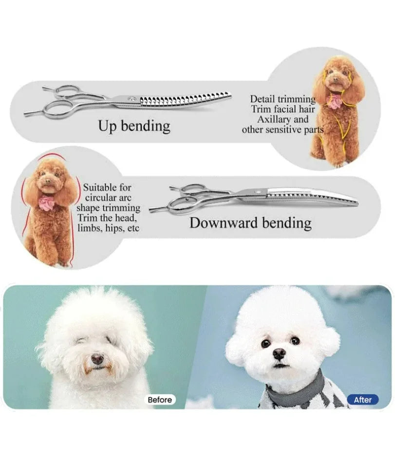 Professional Pet Grooming Thinning Scissors – 7-Inch Curved & Straight for Dogs & Cats