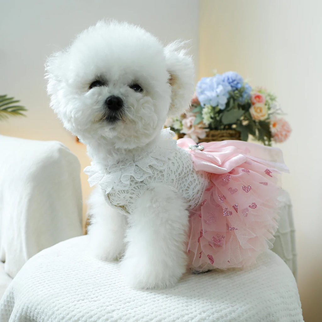Pink Heart Puff Skirt Princess Dress for Dogs