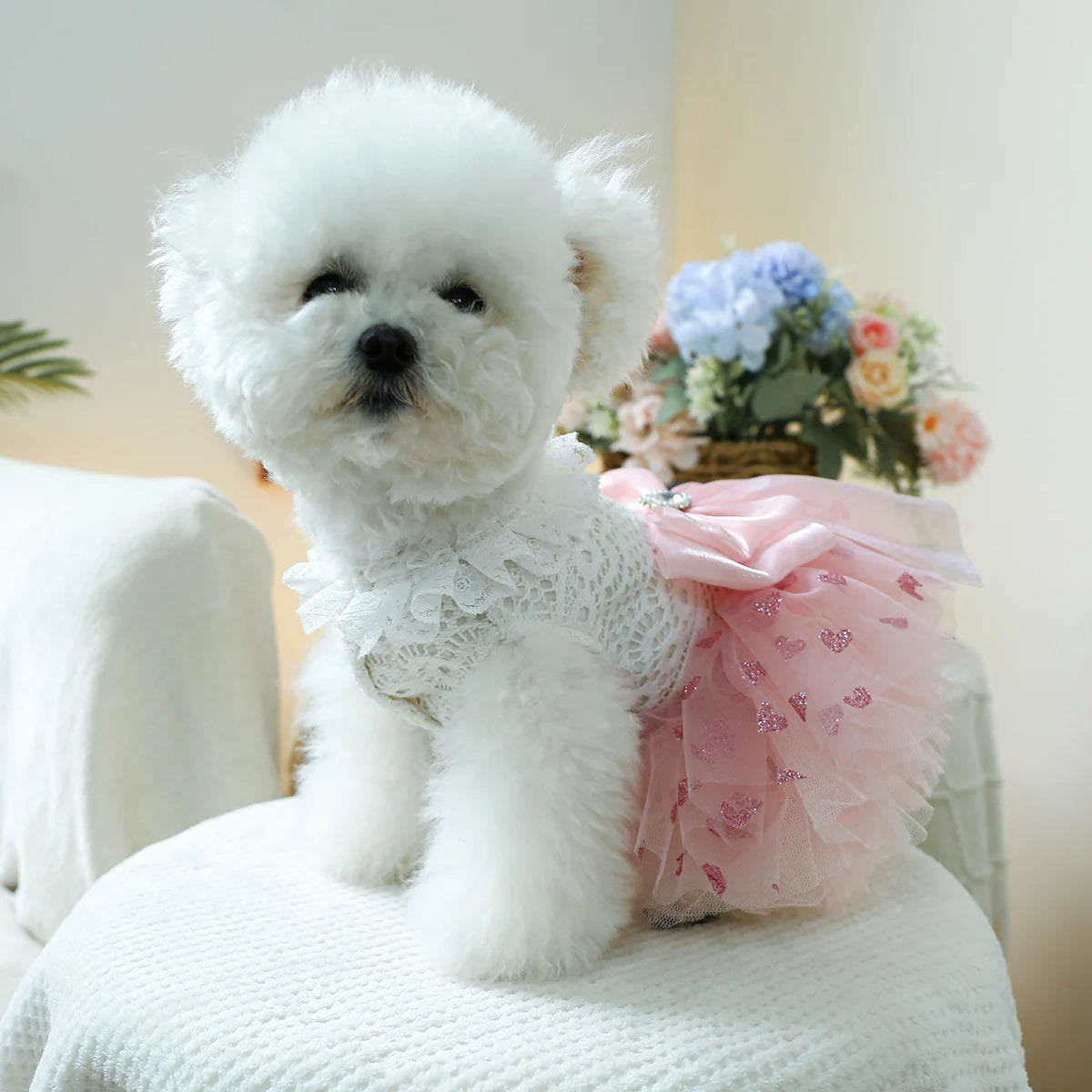 Pink Heart Puff Skirt Princess Dress for Dogs