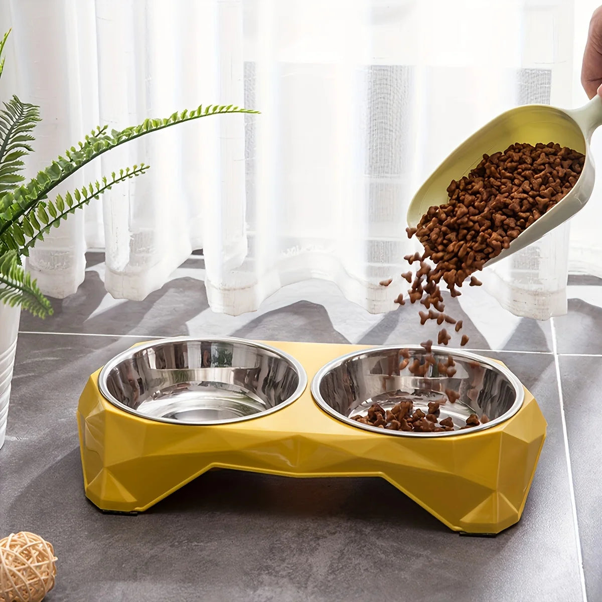 Non-Slip Double Pet Bowl – Large Capacity Diamond Pattern Food & Water Feeder