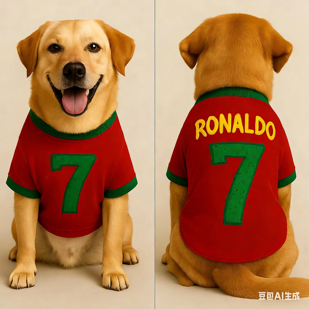Ronaldo #7 Football Jersey Dog T-Shirt – Soft Breathable Sports Fan Costume for Dogs