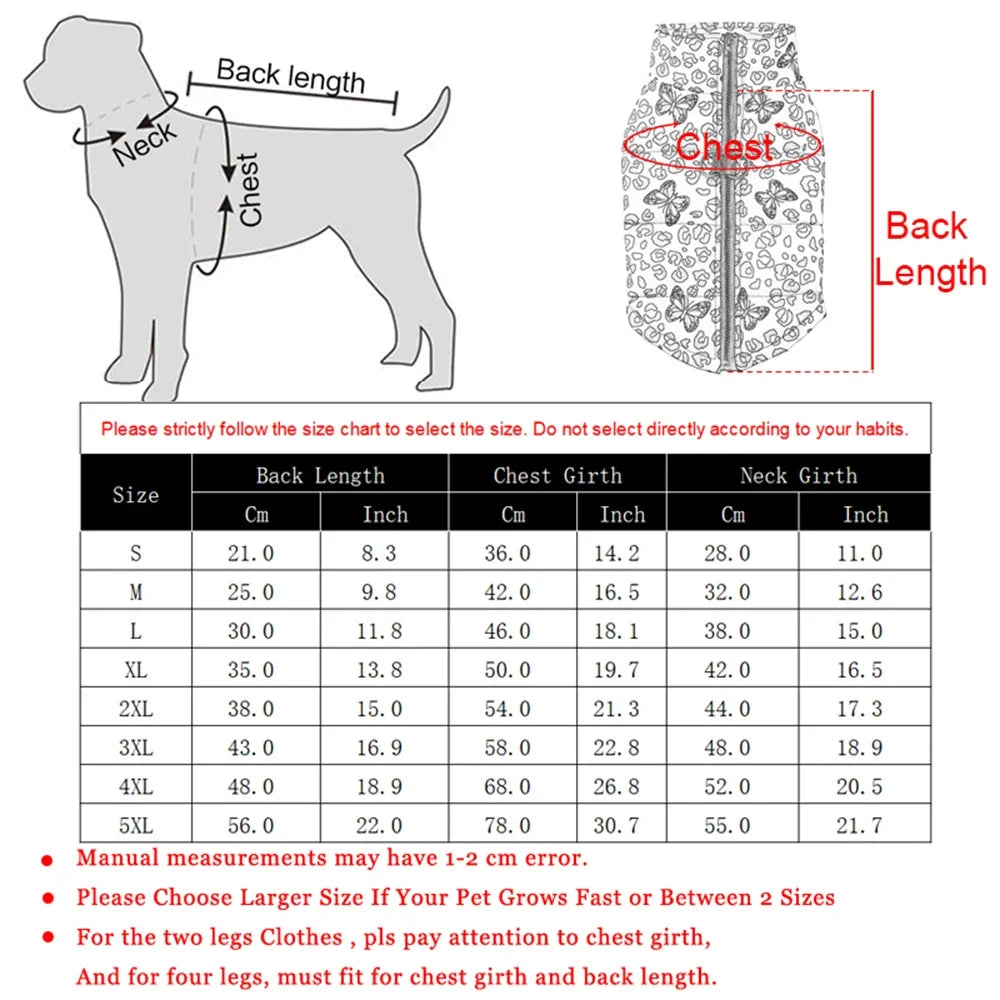Leopard & Butterfly Print Waterproof Pet Coat with D-Ring – Winter Jacket for Dogs & Cats