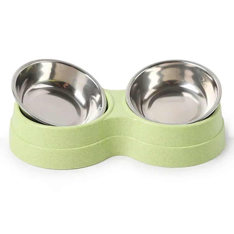 Stainless Steel Double Pet Bowl Set – Food & Water Feeder for Dogs & Cats