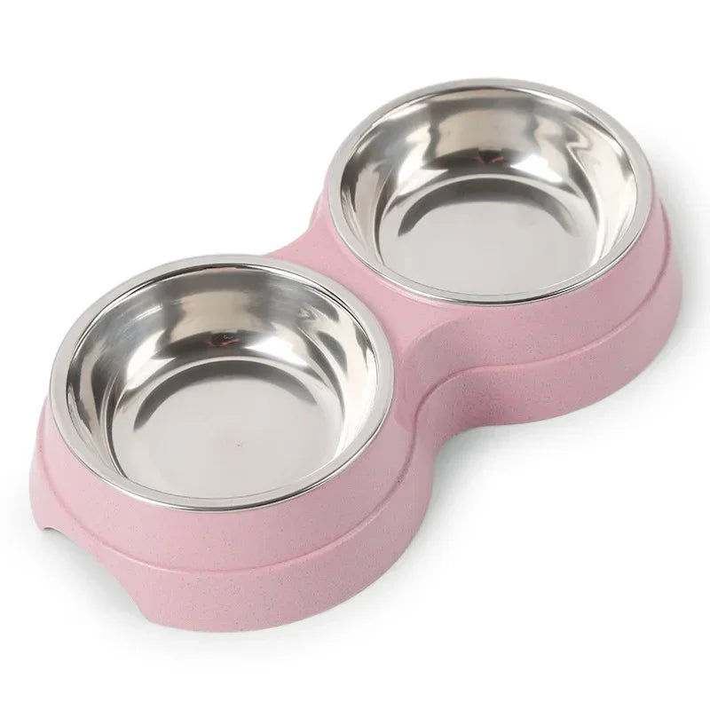 Stainless Steel Double Pet Bowl Set – Food & Water Feeder for Dogs & Cats