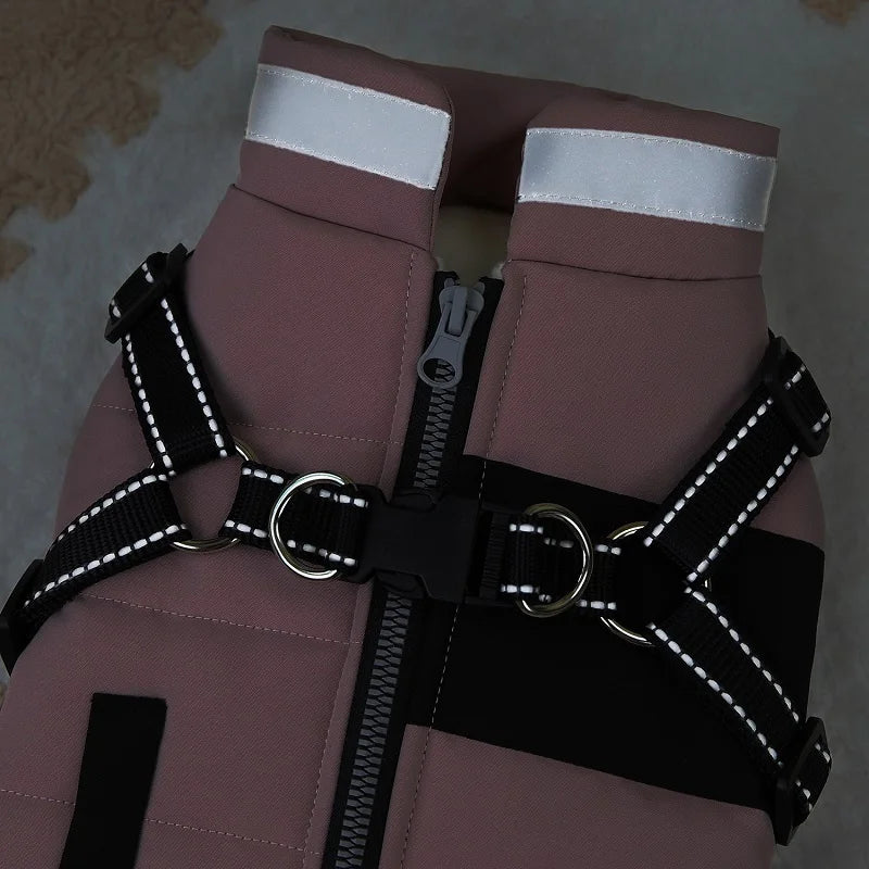 Padded Winter Dog Jacket with Built-In Harness – Reflective Zipper Coat for Small Dogs & Cats