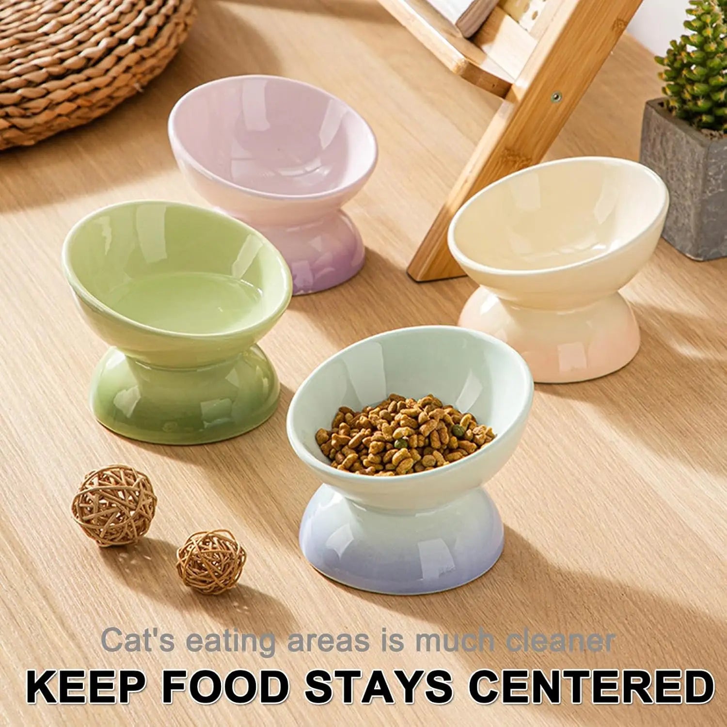 Tilted Ceramic Elevated Cat Bowl – Dishwasher & Microwave Safe Pet Feeder