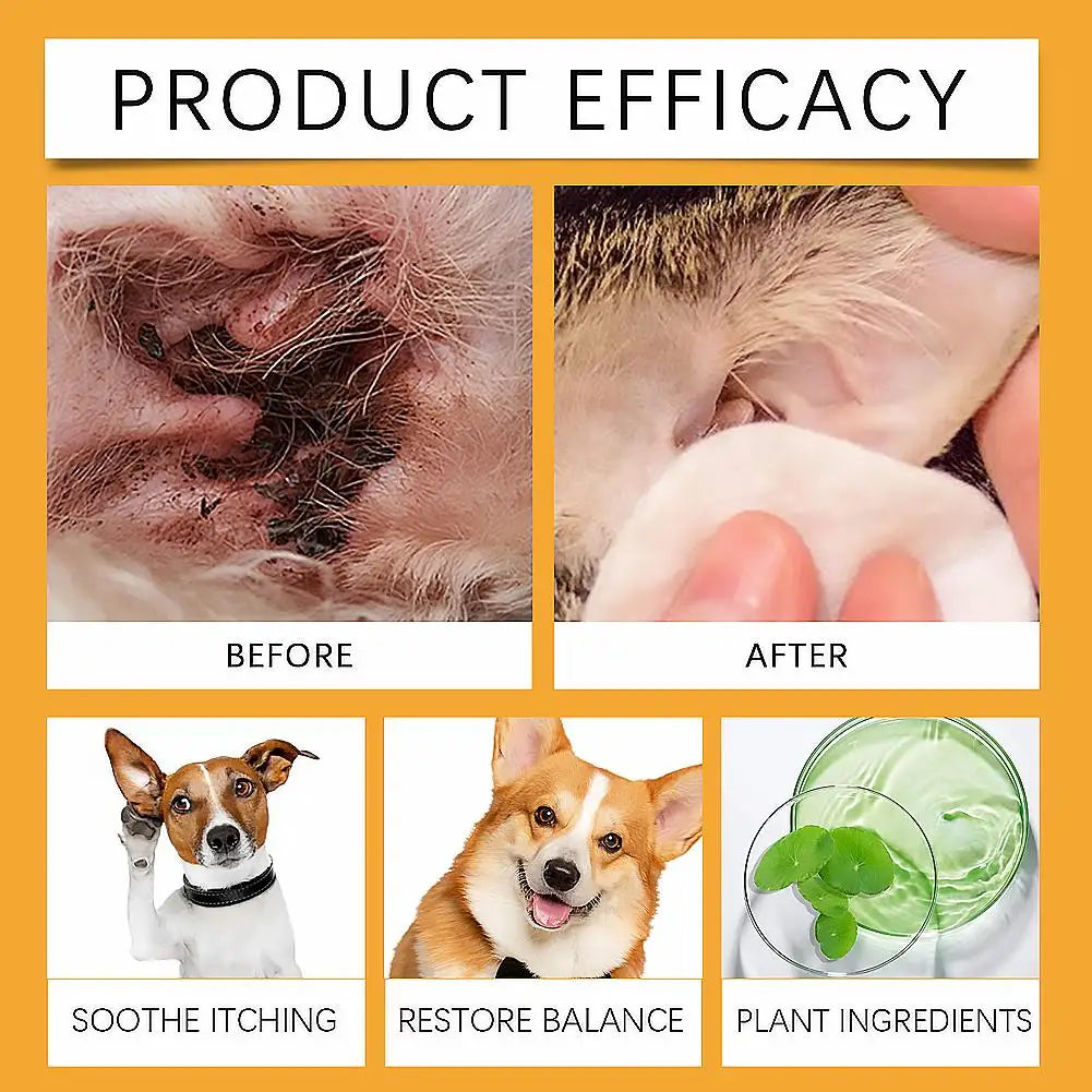 Pet Ear Cleaner Drops – Anti-Fungal, Anti-Bacterial Itch Relief & Wax Remover for Dogs & Cats (60ml)