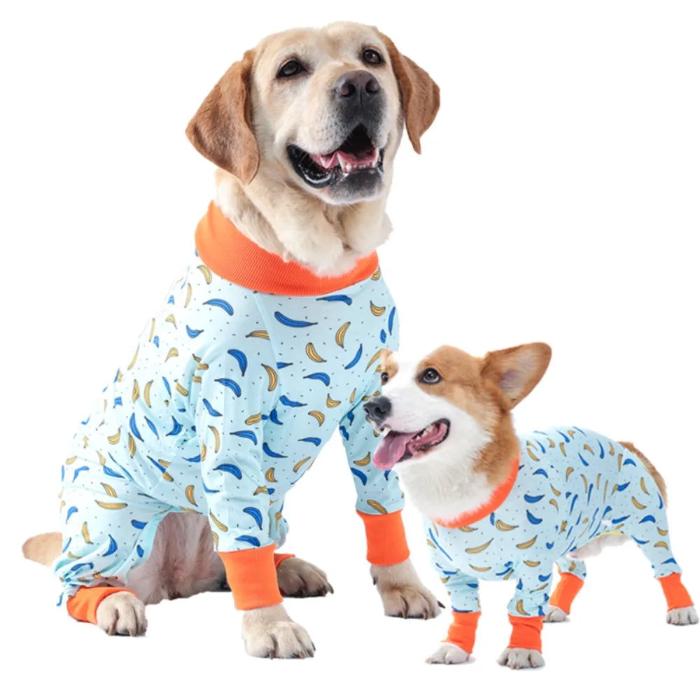 Banana Print Cotton Dog Pajamas for Medium & Large Dogs