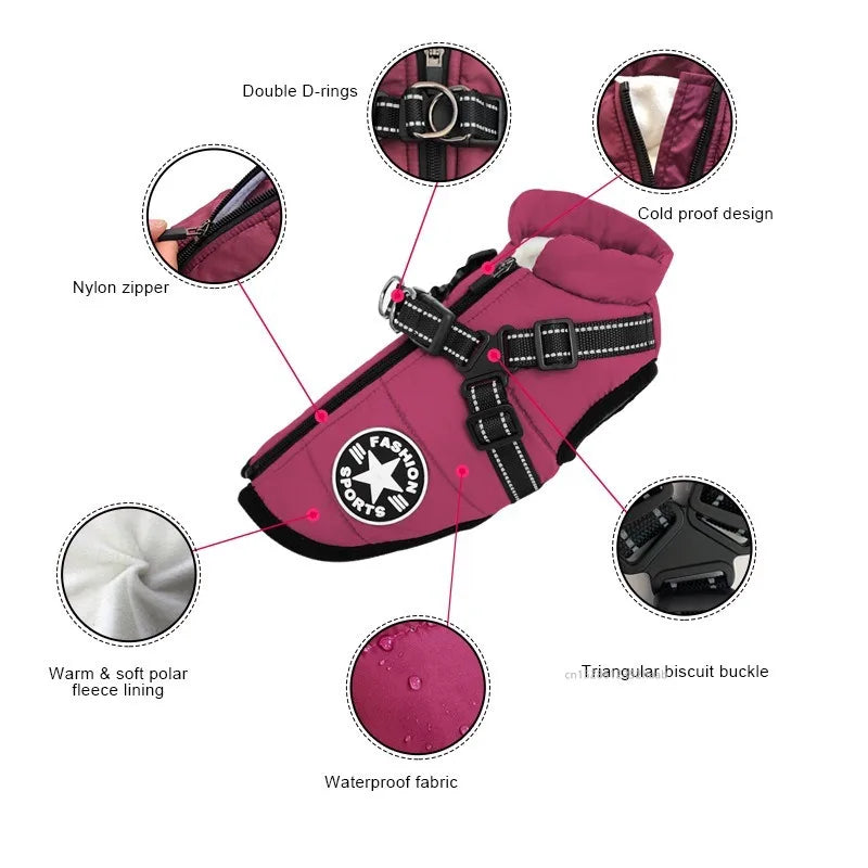 Waterproof Winter Dog Jacket with Built-In Harness – Warm Coat Vest for Small & Medium Dogs