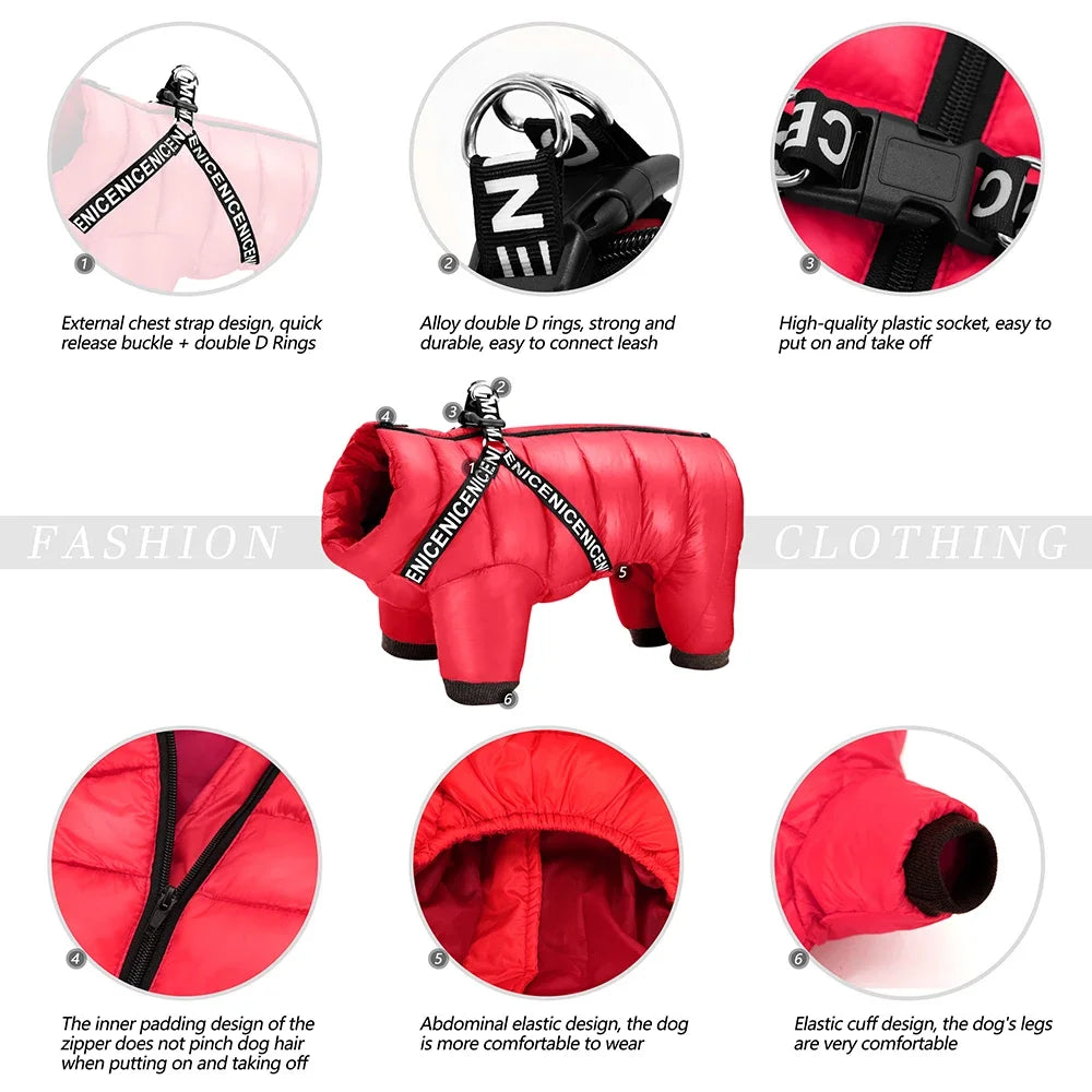 Waterproof Winter Dog Jacket with Harness – Warm Hoodie Coat for Small & Medium Dogs