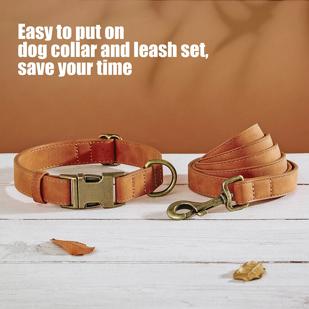 PU Leather Dog Collar & Leash Set – Adjustable, Durable & Soft for Small to Large Dogs