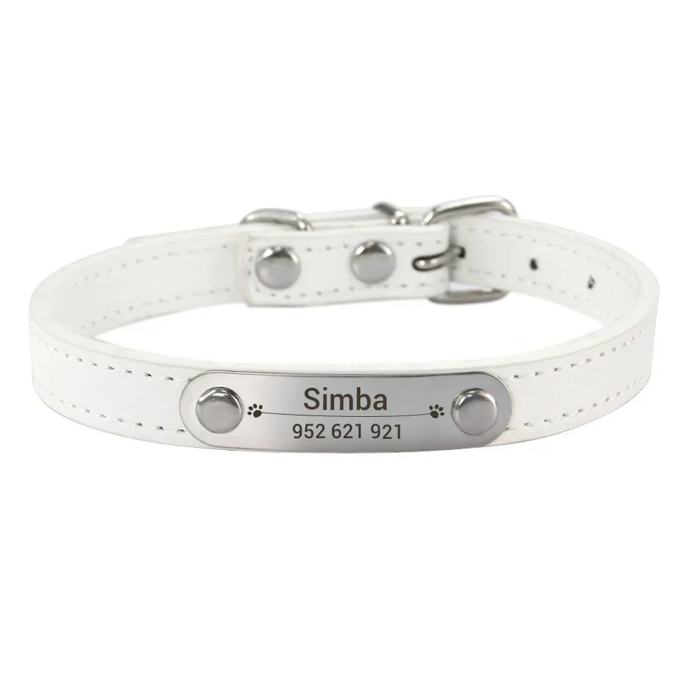 Personalized PU Leather Dog Collar – Custom Name ID Tag for Small to Large Dogs