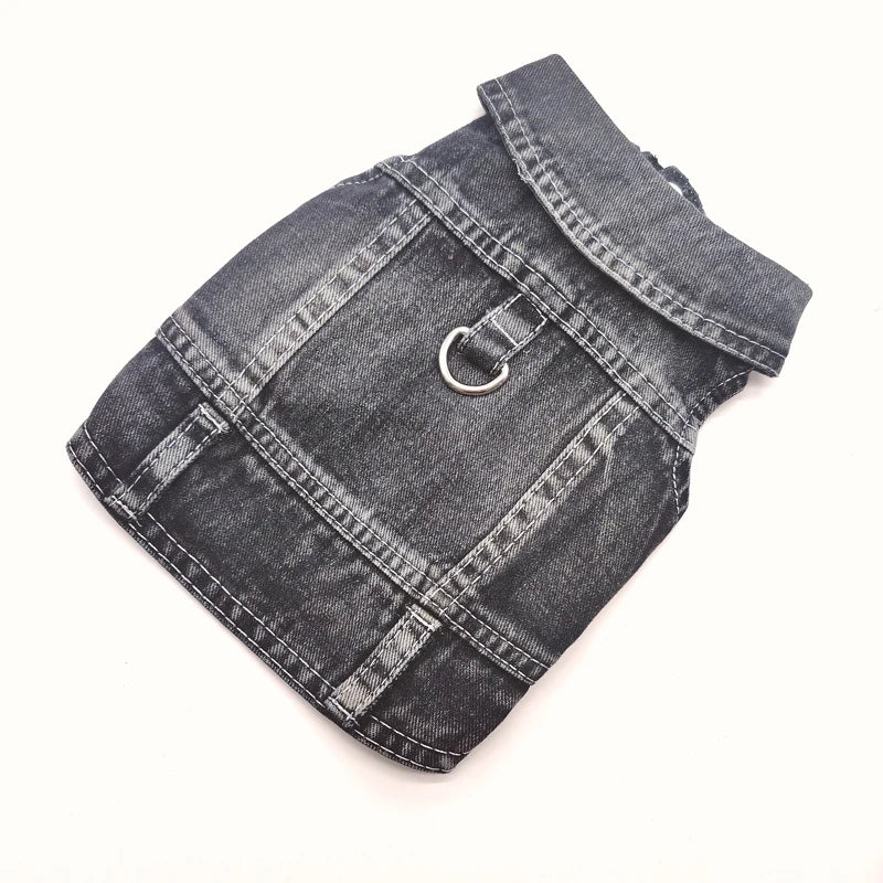 Denim Dog Jacket Harness with D-Ring – Cowboy Style Vest for Small Dogs & Cats