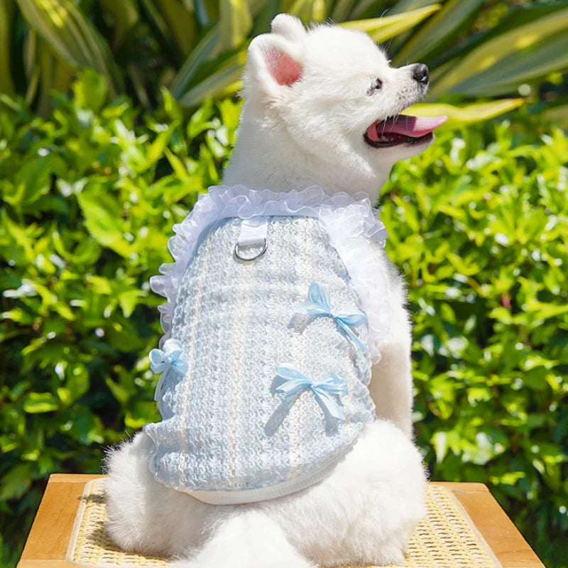 Princess Mesh Dog Vest with Bow & Lace – Summer Sling Dress for Small Dogs & Cats