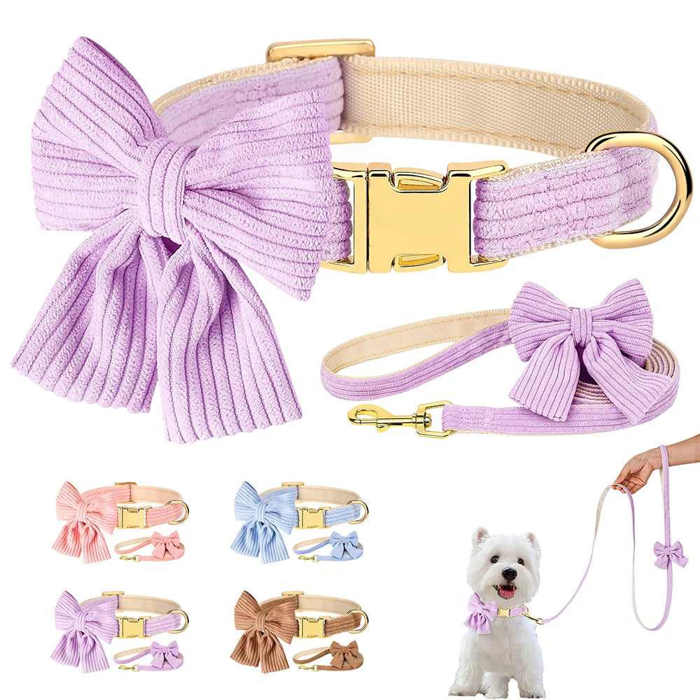 Cute Bowknot Dog Collar & Leash Set – Soft Velvet Walking Lead for Small & Medium Dogs