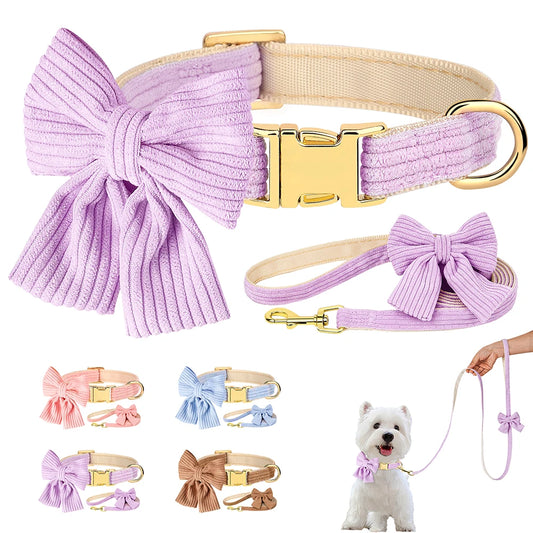Cute Bowknot Dog Collar & Leash Set – Soft Velvet Walking Lead for Small & Medium Dogs