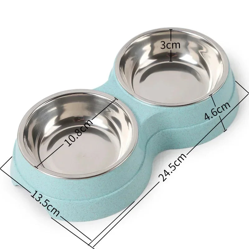 Stainless Steel Double Pet Bowl Set – Food & Water Feeder for Dogs & Cats