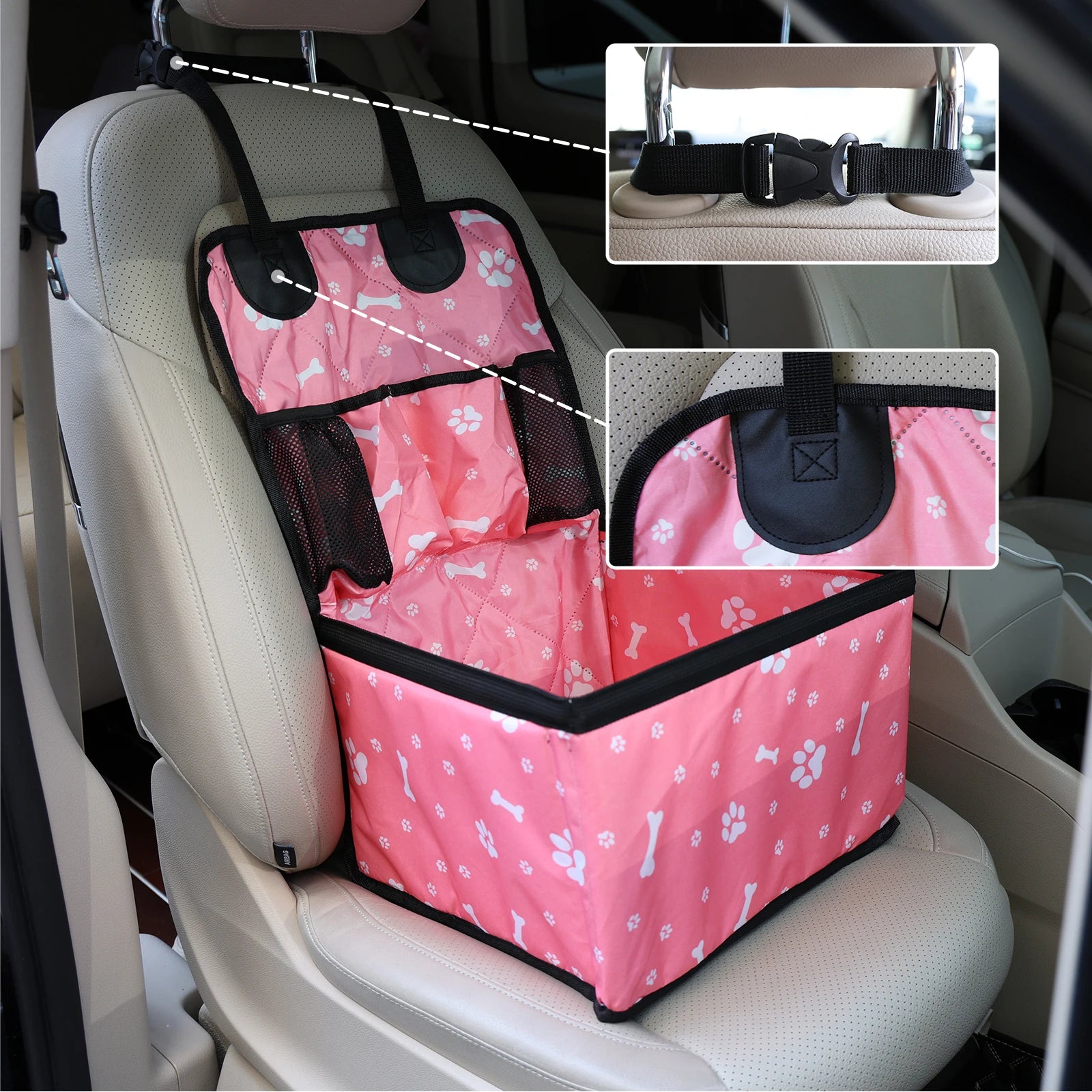 Dog Car Seat with Storage Pockets & Safety Fence – Small to Medium Dogs