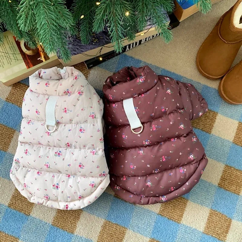 Floral Winter Dog Coat – Warm Thickened Cotton Jacket for Small Dogs