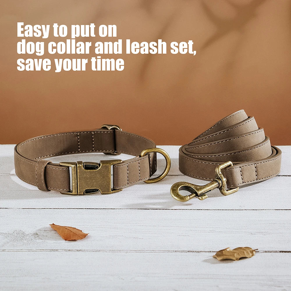 PU Leather Dog Collar & Leash Set – Adjustable, Durable & Soft for Small to Large Dogs