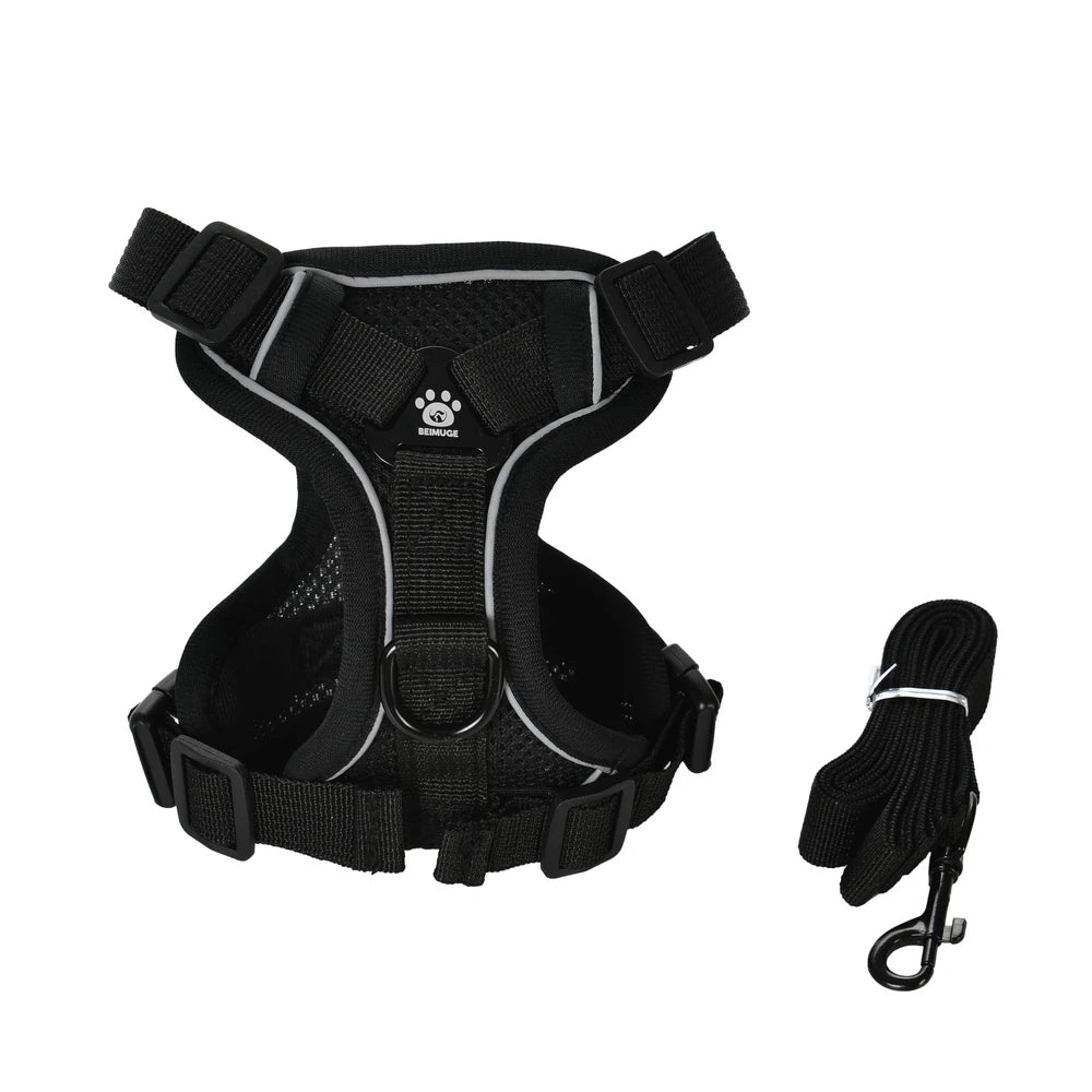 Reflective Adjustable Dog & Cat Harness Leash Set – Breathable Nylon Vest for Hiking & Walking