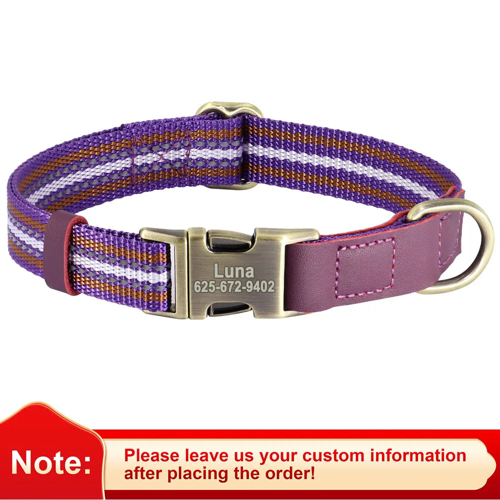 Personalized Nylon Dog Collar Reflective Dog Collars  Free Custom Pet ID Collar Adjustable for Small Medium Large Dogs Chihuahua