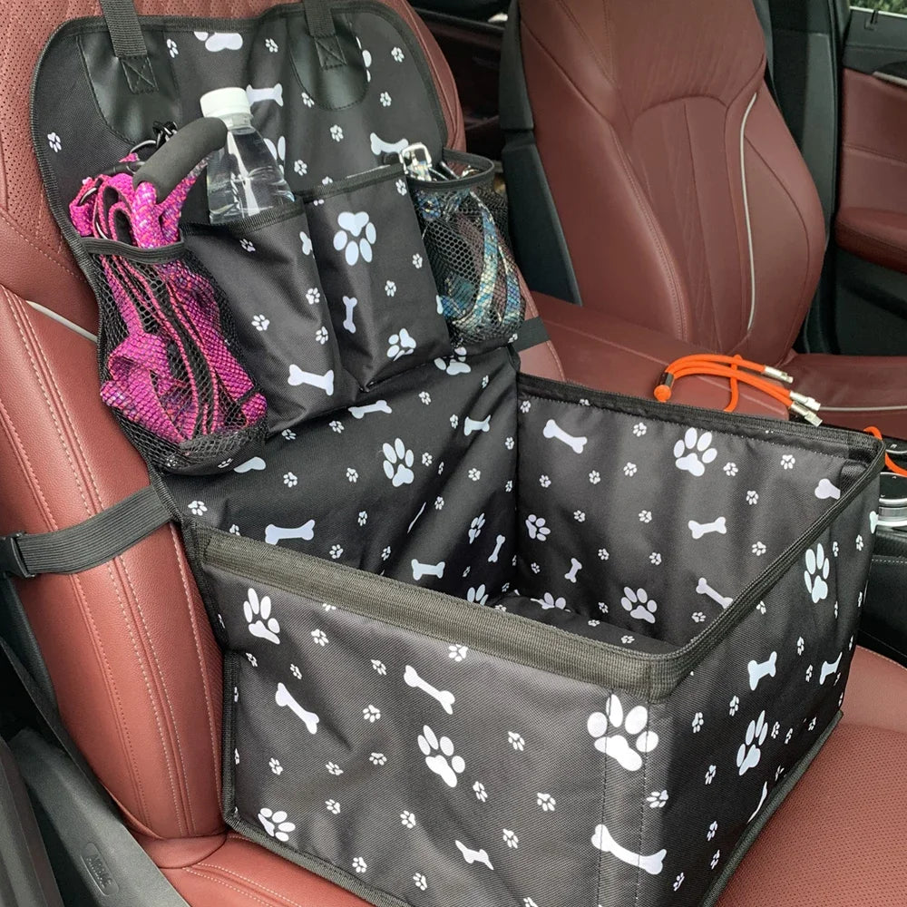 Foldable Dog Car Seat Basket with Storage Pockets – Small to Medium Dogs