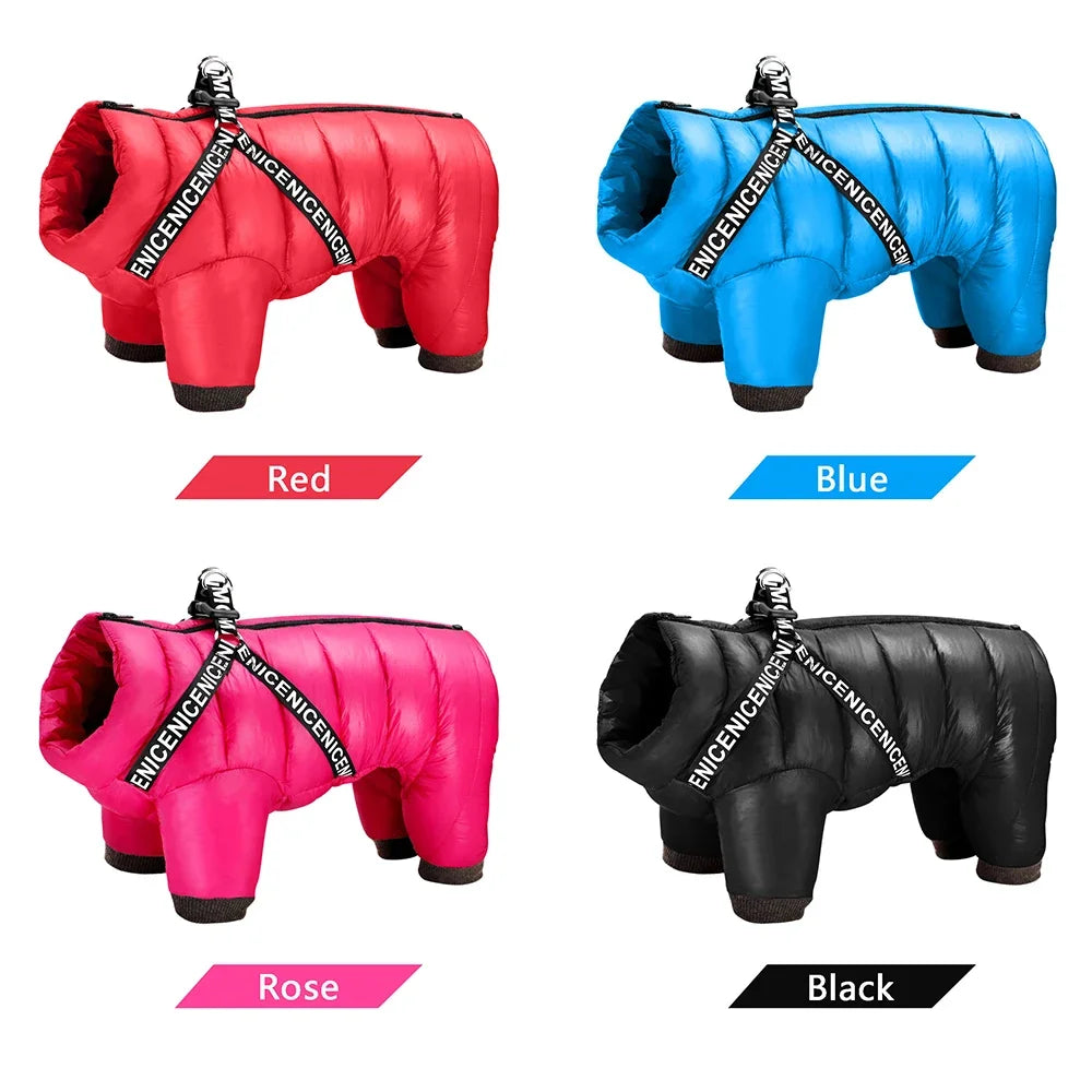 Waterproof Winter Dog Jacket with Harness – Warm Hoodie Coat for Small & Medium Dogs