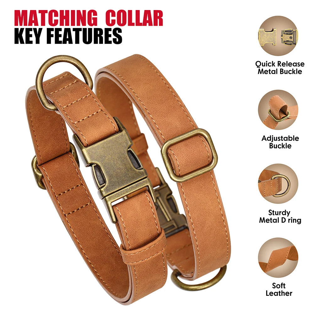 PU Leather Dog Collar & Leash Set – Adjustable, Durable & Soft for Small to Large Dogs