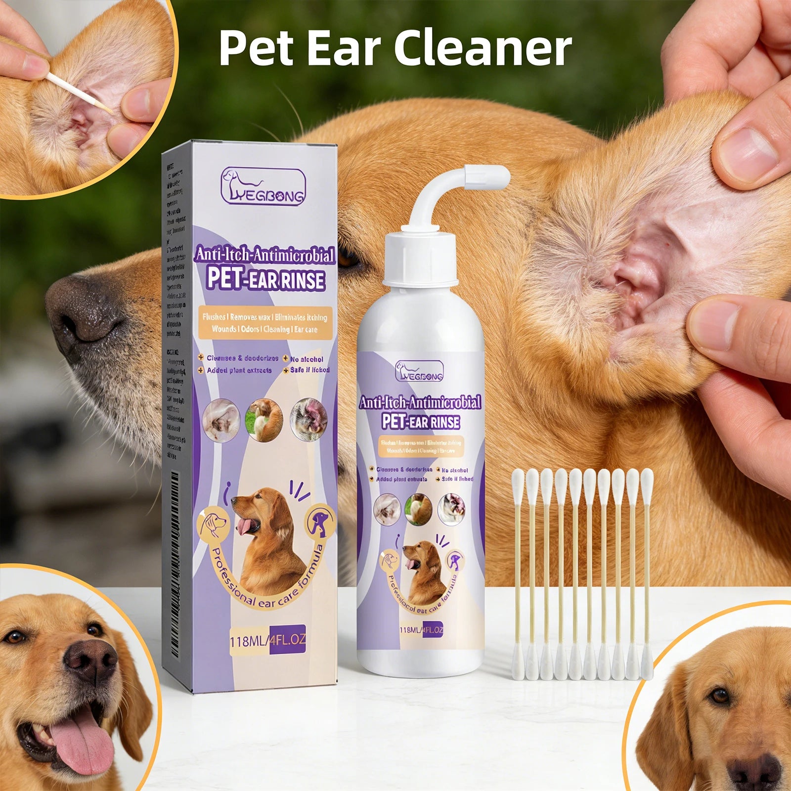 Pet Ear Cleaner Drops – Removes Ear Wax, Relieves Odor & Prevents Infection for Dogs & Cats (118ml)