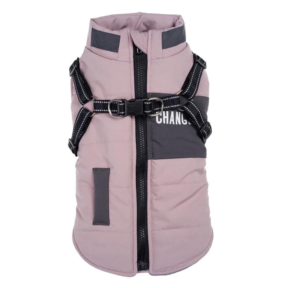 Windproof Hooded Dog Coat with Double-D Leash Ring – Warm Vest-Style Jacket for Dogs