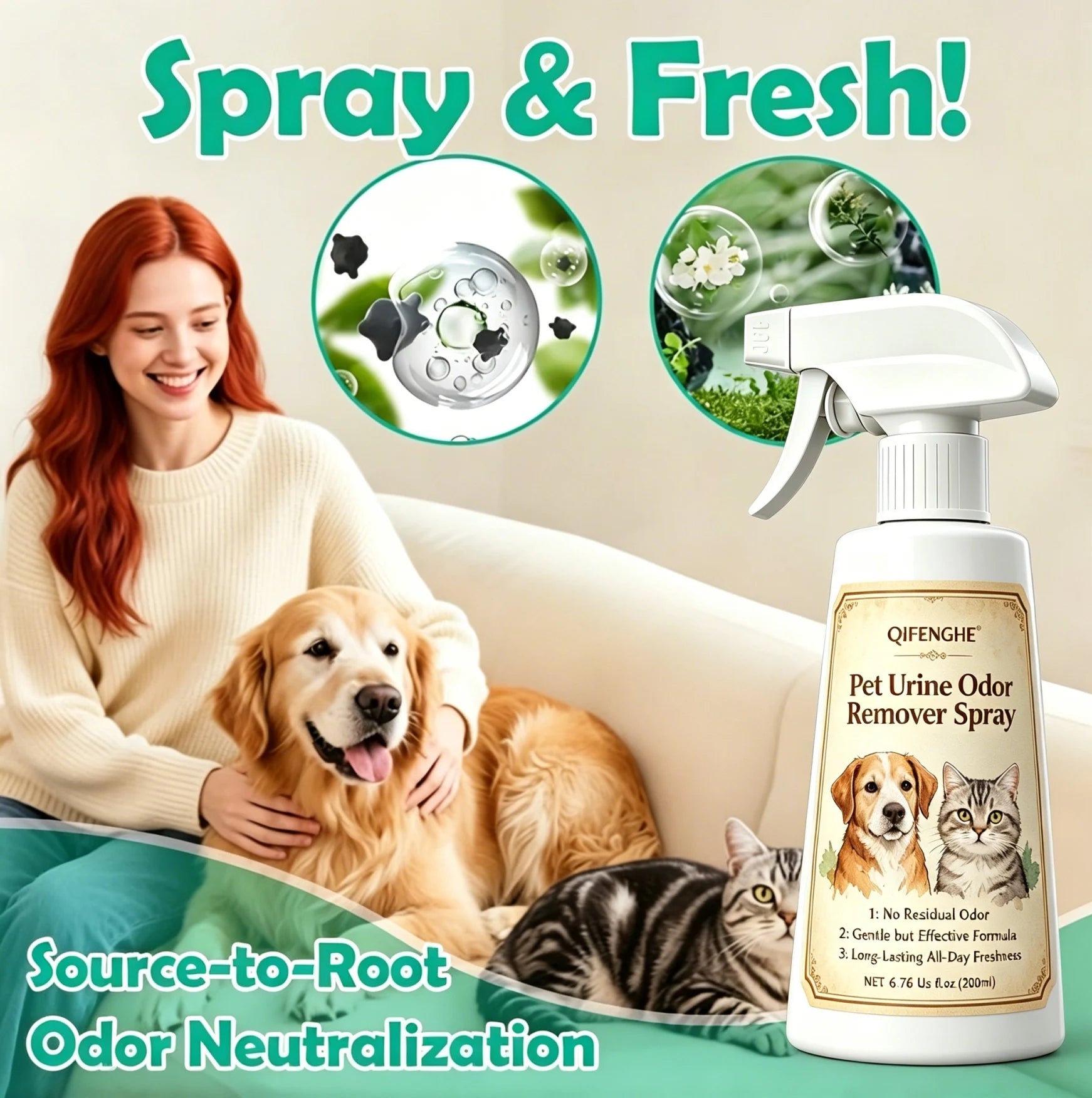 Pet Urine Odor Remover Spray – Pet-Safe Odor Eliminator & Deodorizer for Dogs & Cats (200ml)