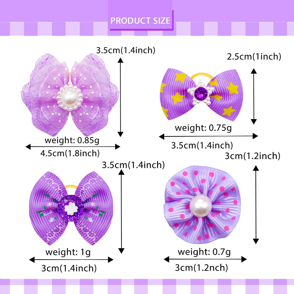 20-Pack Pet Hair Bows with Diamond & Pearl – Grooming Accessories for Dogs & Cats