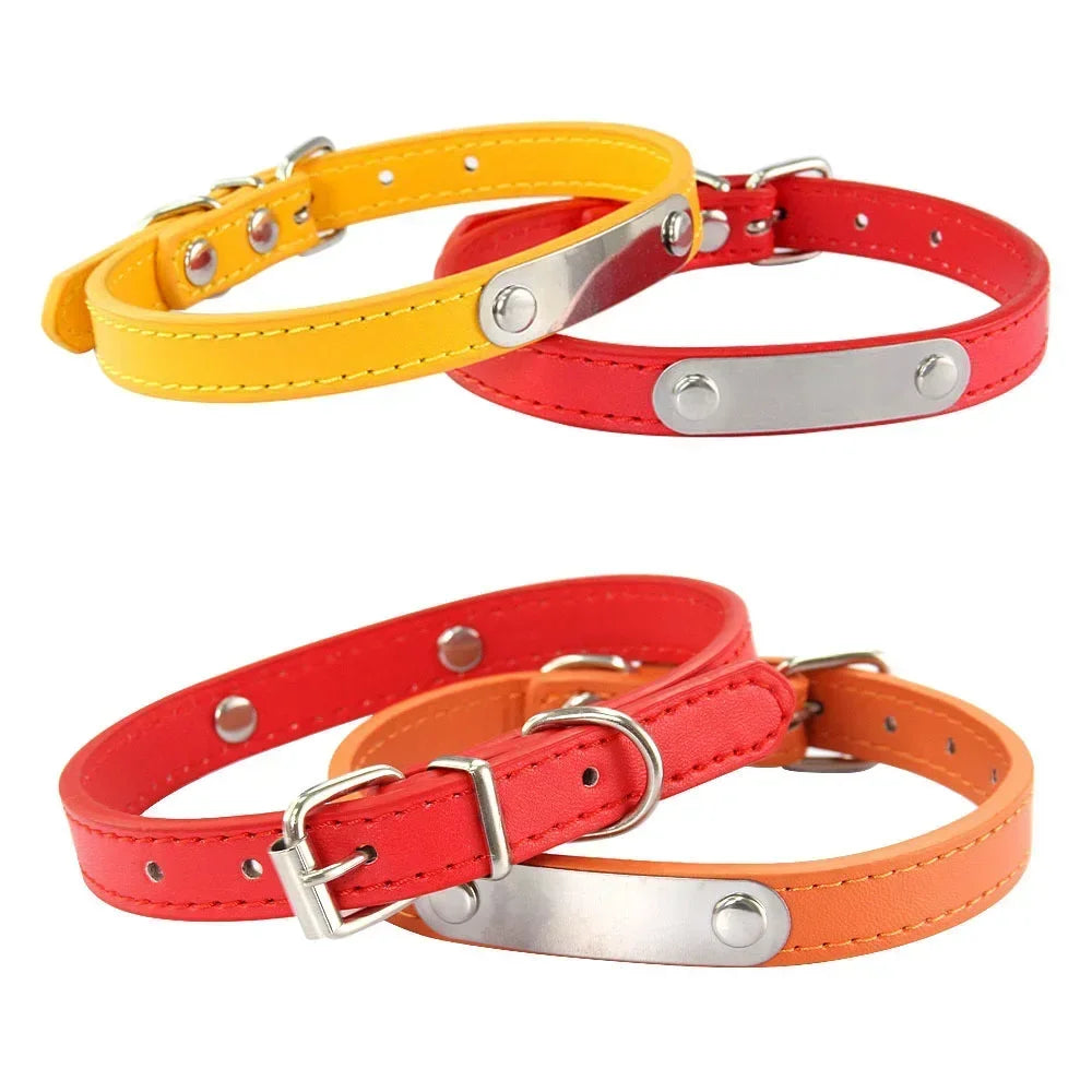 Personalized PU Leather Dog Collar – Custom Name ID Tag for Small to Large Dogs