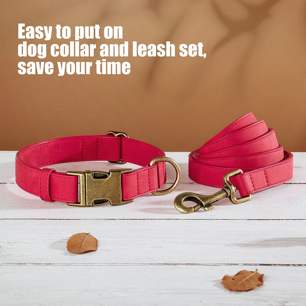 PU Leather Dog Collar & Leash Set – Adjustable, Durable & Soft for Small to Large Dogs
