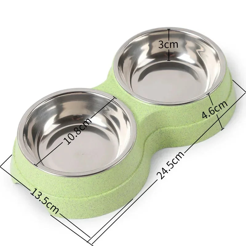 Stainless Steel Double Pet Bowl Set – Food & Water Feeder for Dogs & Cats