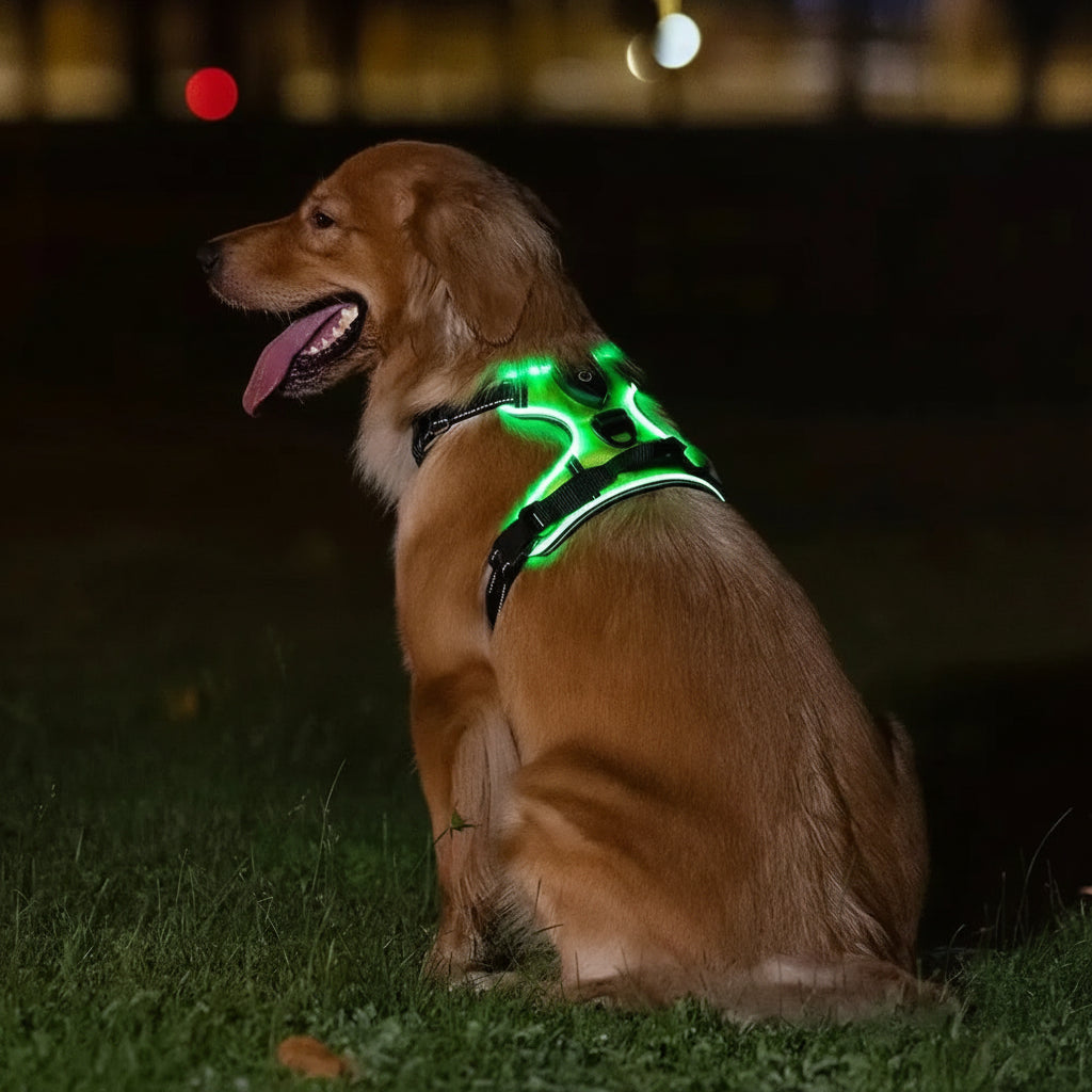 LED Light-Up Dog Harness – USB Rechargeable Glow Vest for Night Walking